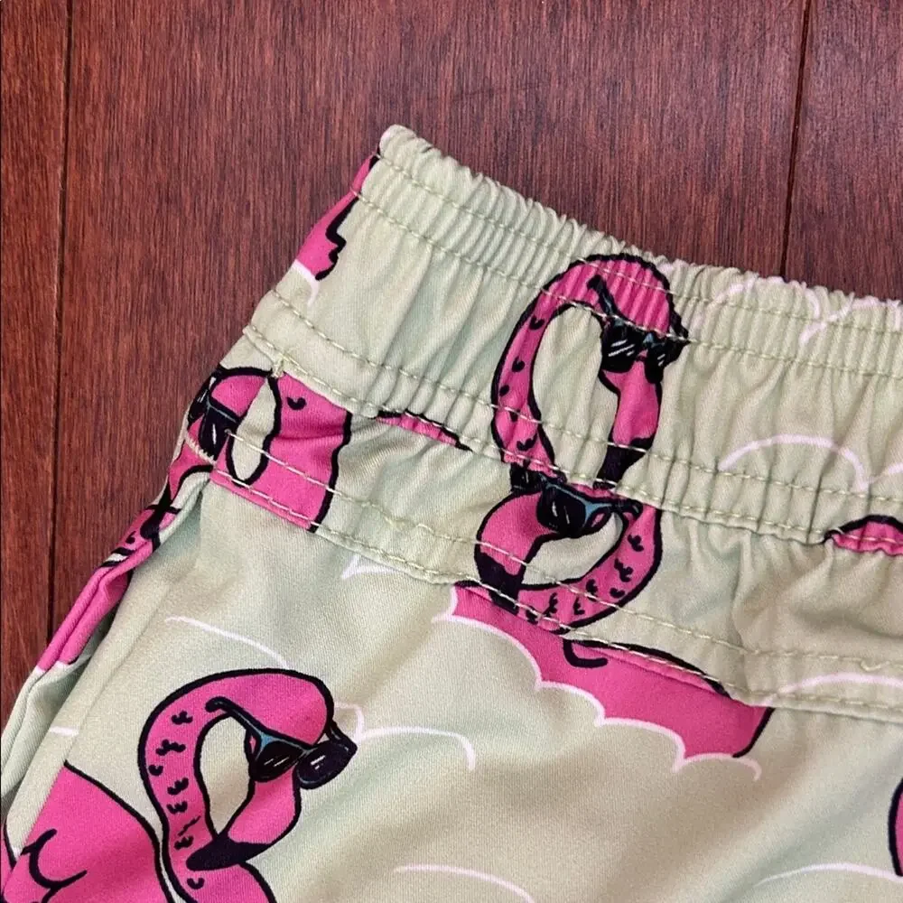 Sovereign Code Boys Green Swim Shorts with Pink Flamingo, Size L 14-16